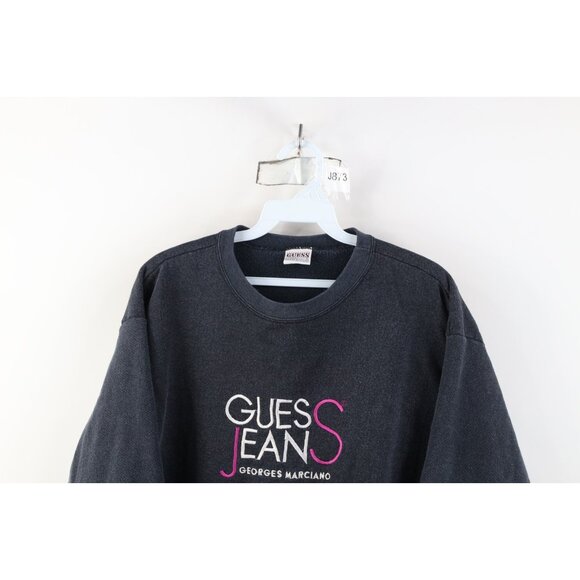 Vtg 80s 90s Georges Marciano Guess Jeans Women OS Faded Spell Out Sweatshirt USA - Picture 2 of 13